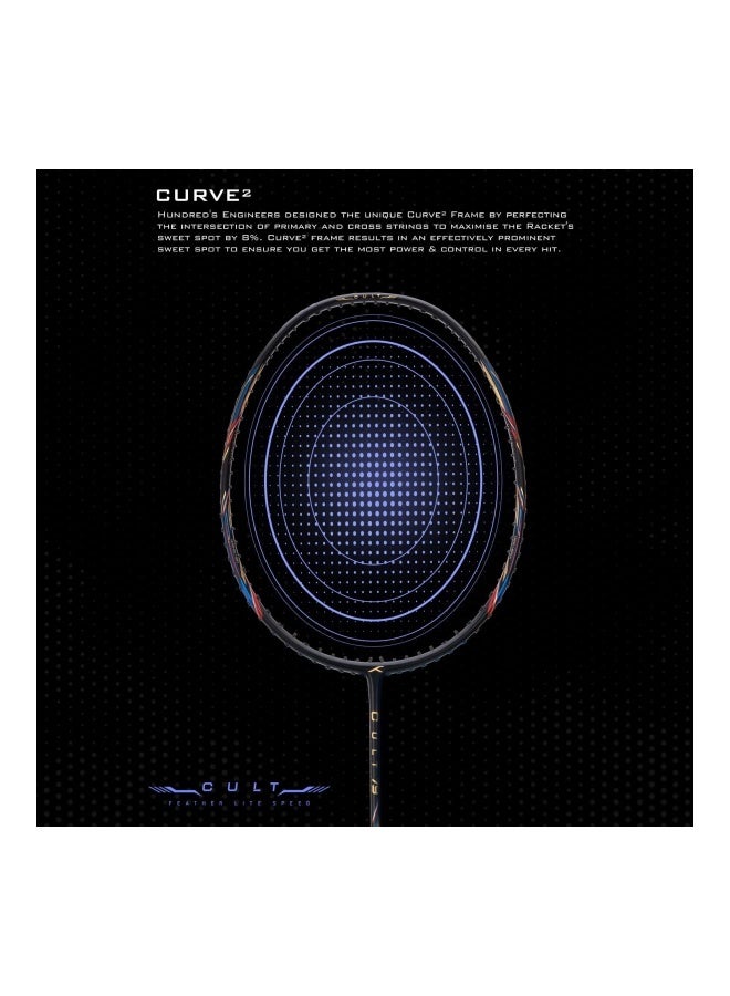 هندرد مضرب تنس الريشة Hundred Cult 79 المصنوع من ألياف الكربون مع غطاء كامل للمضرب للاعبين المتوسطين (72 جرام، أقصى شد - 32 رطل) (أسود/كحلي) - Image 5