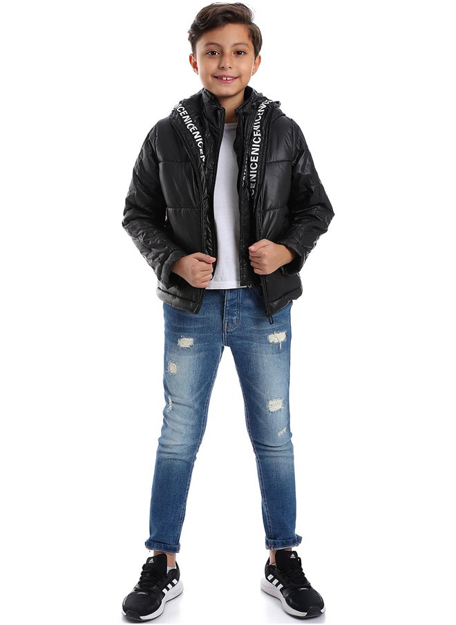 Andora Black Stitched Hooded Puffer_Black  - Image 2