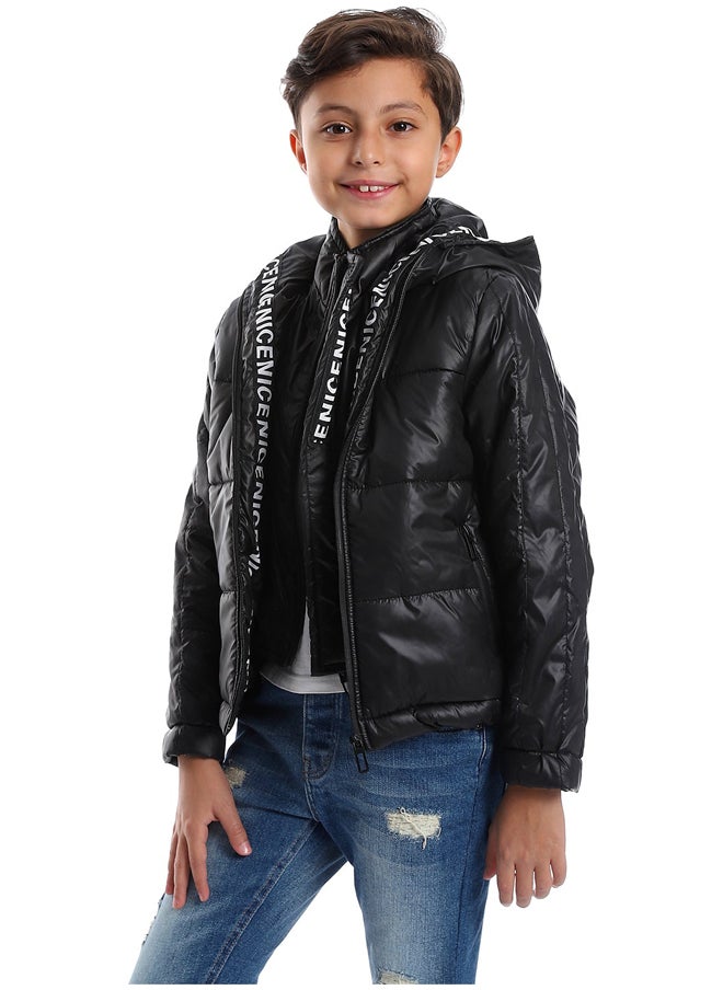 Andora Black Stitched Hooded Puffer_Black  - Image 5