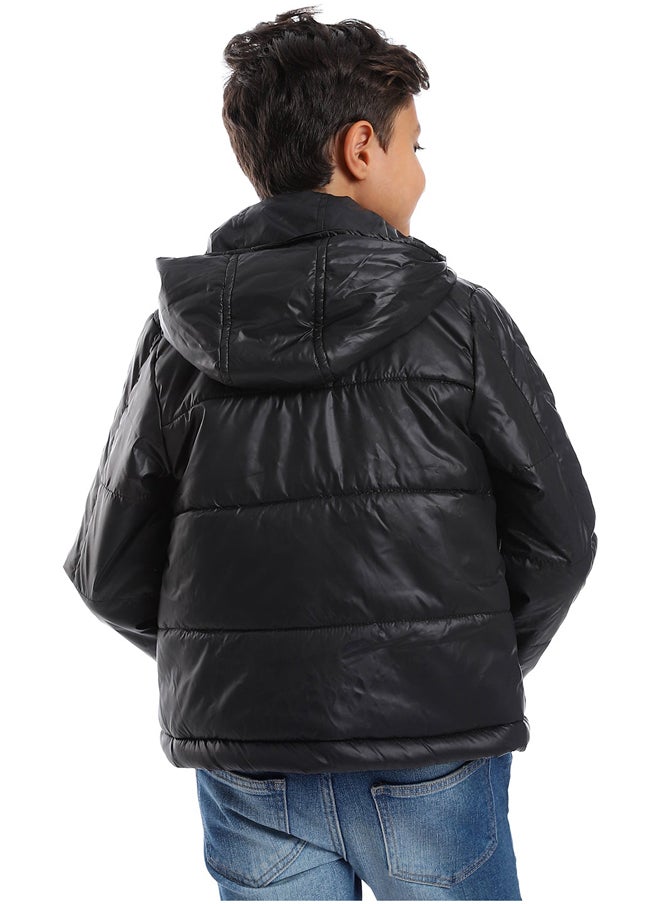 Andora Black Stitched Hooded Puffer_Black  - Image 3