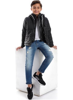 Andora Black Stitched Hooded Puffer_Black  - Image 1
