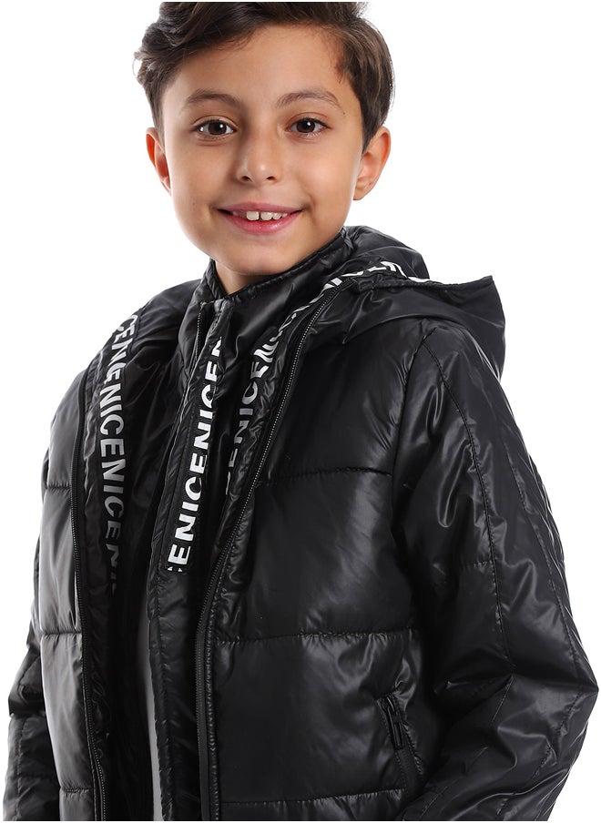 Andora Black Stitched Hooded Puffer_Black  - Image 4
