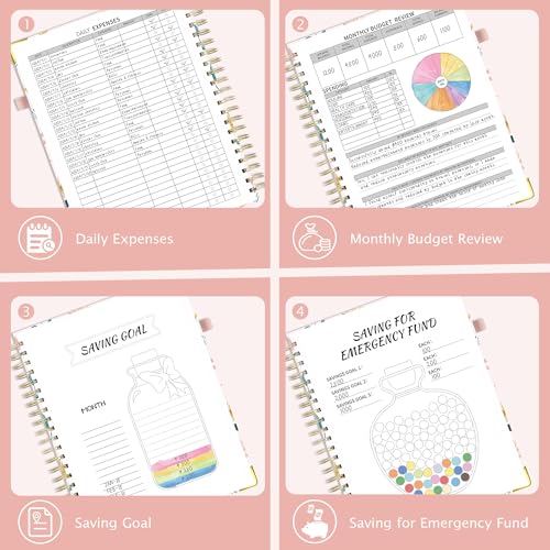 Ospelelf Budget Book Planner 8.5"x11" Large Size Undated Monthly Bill Payment Tracker Organizer Account Financial Planners with Clipboard Pockets Stickers 12 Months Productivity Aesthetic Pink Flowers - Image 4