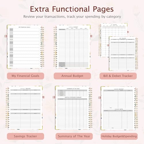 Ospelelf Budget Book Planner 8.5"x11" Large Size Undated Monthly Bill Payment Tracker Organizer Account Financial Planners with Clipboard Pockets Stickers 12 Months Productivity Aesthetic Pink Flowers - Image 5