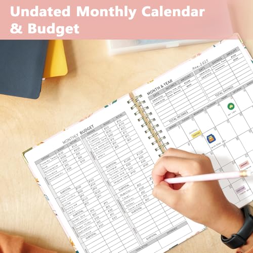Ospelelf Budget Book Planner 8.5"x11" Large Size Undated Monthly Bill Payment Tracker Organizer Account Financial Planners with Clipboard Pockets Stickers 12 Months Productivity Aesthetic Pink Flowers - Image 3