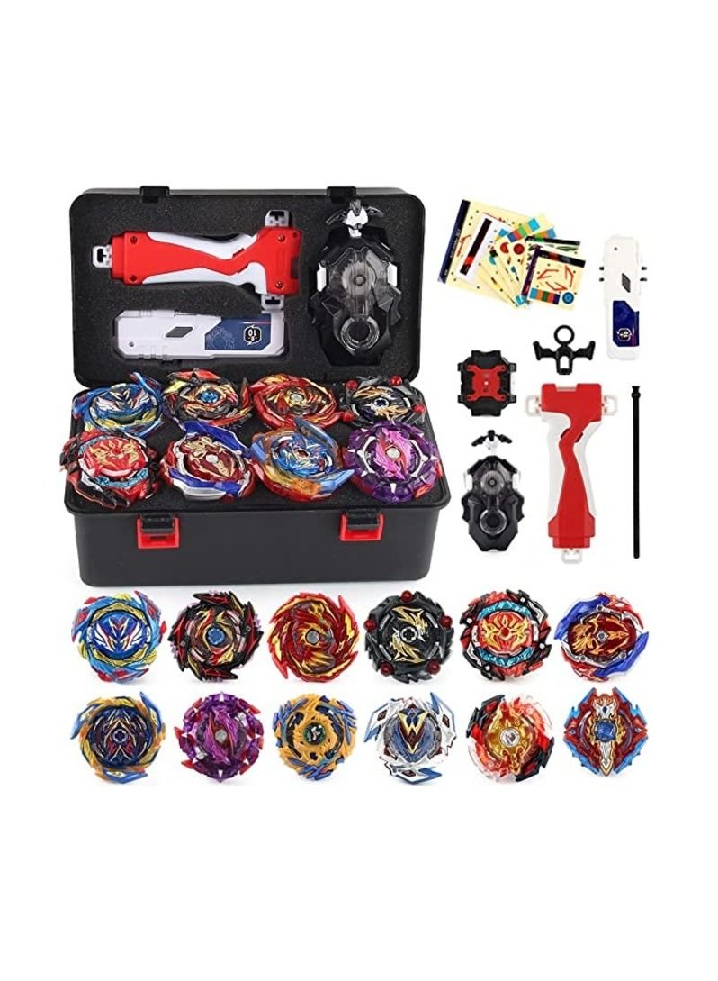 kids 12 Piece set Battle Tops Case Toy 4d Fusion Metal Master Rotating Gyro Toy Set With Launcher, Storage Box And Other Accessories  - Image 1