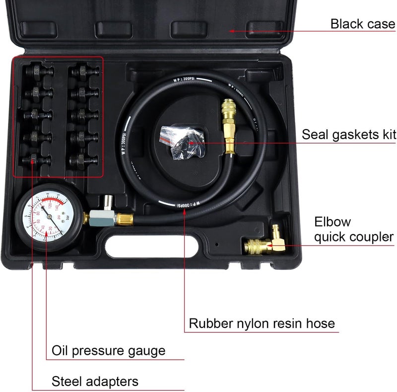 YSTOOL Oil Pressure Tester Kit Professional Oil Pressure Gauge Tool for Engine Diagnostic Test with Hose Adapters and Carry Case for Cars ATVs Trucks Use 0-140psi - Image 2