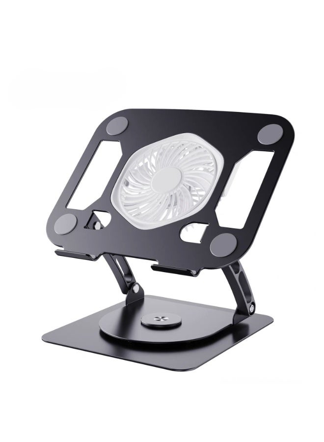 t672 carbon steel laptop stand v6.1 electric fan three speed 360 rotating - Black - Image 1
