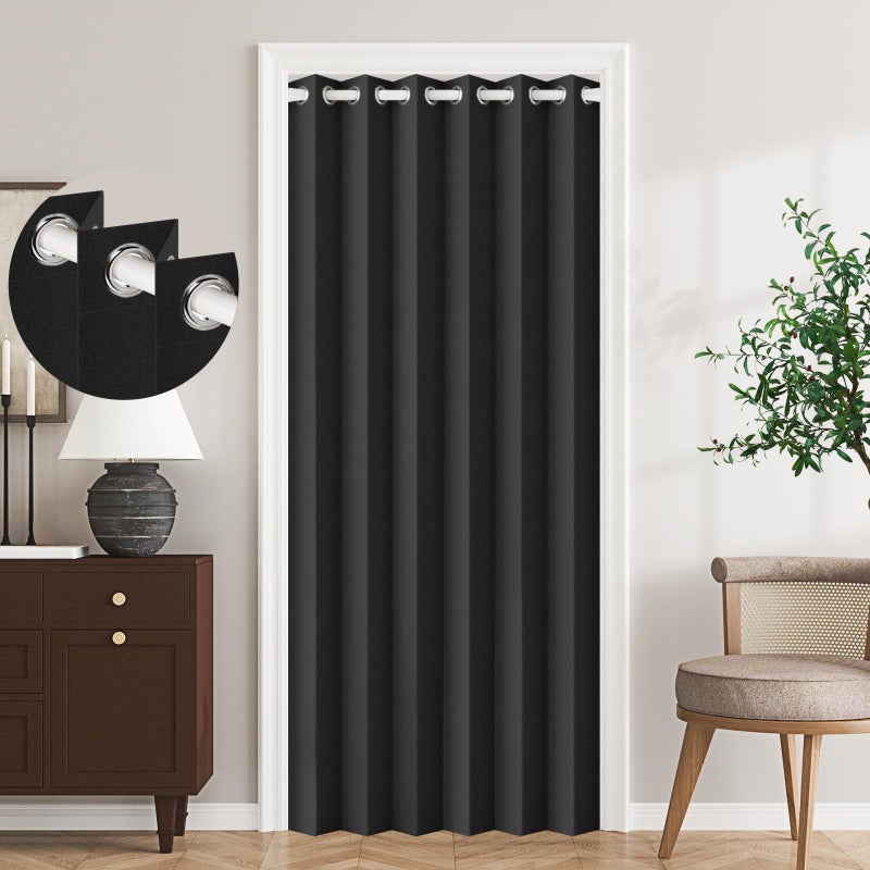 HMYI 100% Blackout Accordion Style Door Curtain for Doorways Privacy Magnetic Door Curtain, Temporary Doors for A Room Privacy, 1 Panel, W45 x L80, Black - Image 1