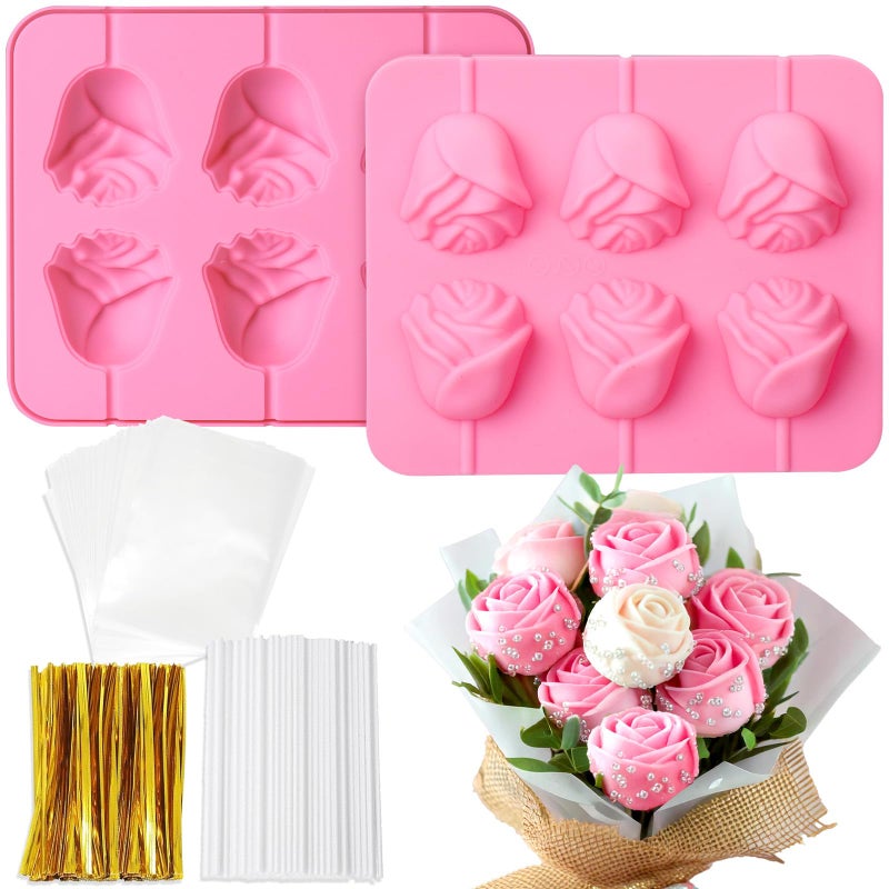 Mity Rain 2 Pack Silicone Cake Pop Molds with 100 Sticks & Parcel Bags, 8 Cavity Reusable Cakesicle Molds for Baking, Lollipops, Ice Cream, DIY Desserts, Cake Pop Maker Kit Easy Release & Dishwasher Safe - Image 1