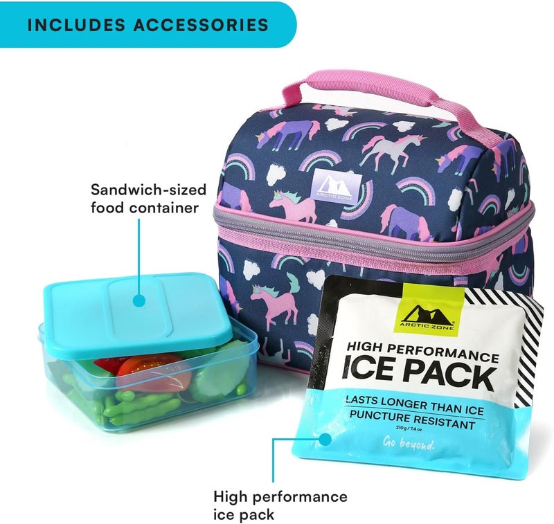 Arctic Zone Kids Lunch Bucket Combo with 210g Ice Pack and Sandwich Container, Unicorn Princess - Image 3
