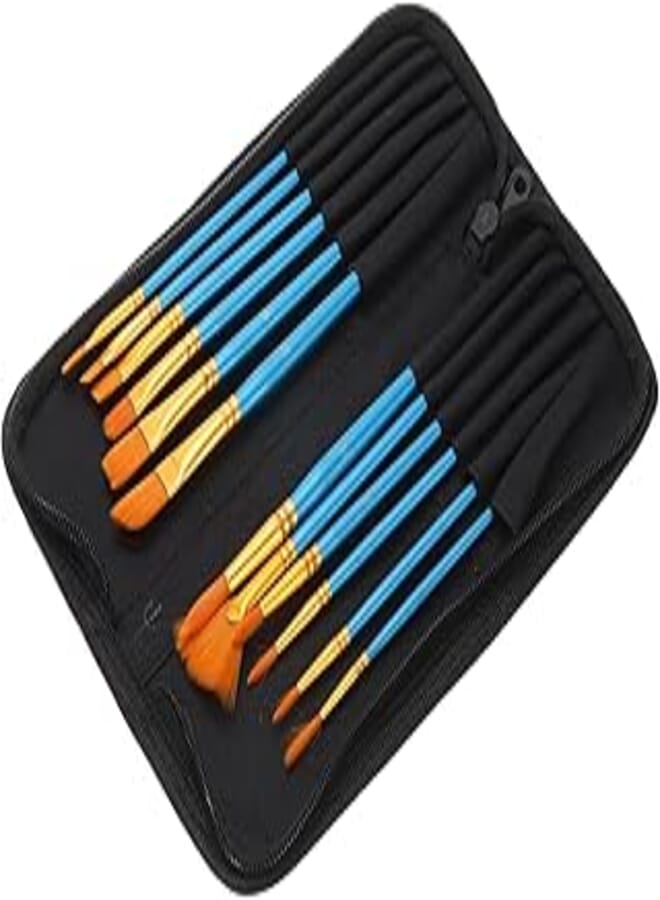 PATIKIL Paint Brushes, 12pcs Watercolor Brushes Acrylic Paint Brushes Set Small Paintbrushes with Carrying Case for Acrylic Painting Art Face Crafts, Blue