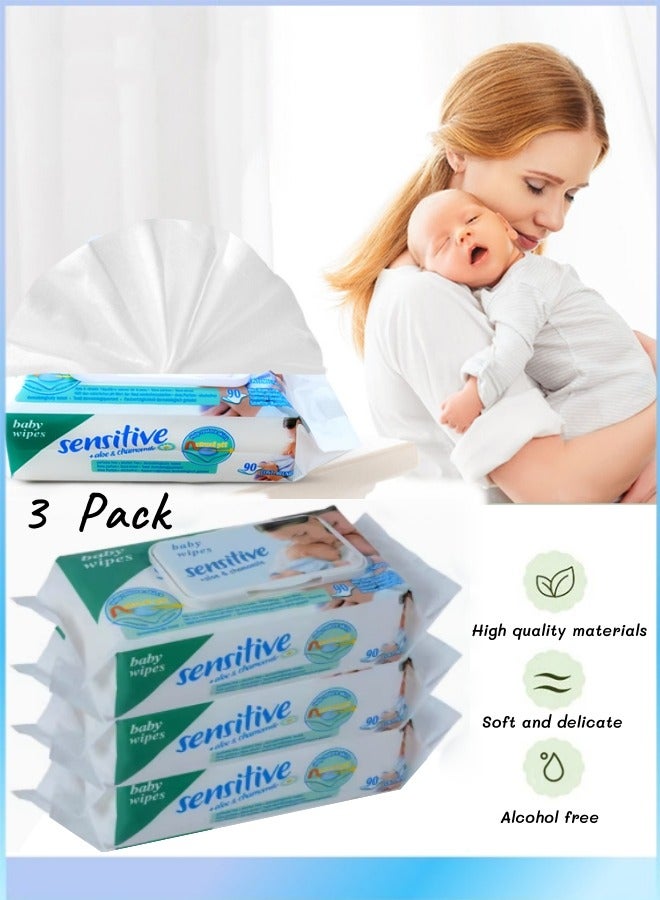 Baby Wipes,Gentle Unscented Baby Wipes,Hypoallergenic & Unscented Baby Wipes,Multi-Use Wipes,Safe For Baby Sensitive Skin Care,Non-Alcoholic,For Babies And Kids(3pk – 270 Wipes)  - Image 1