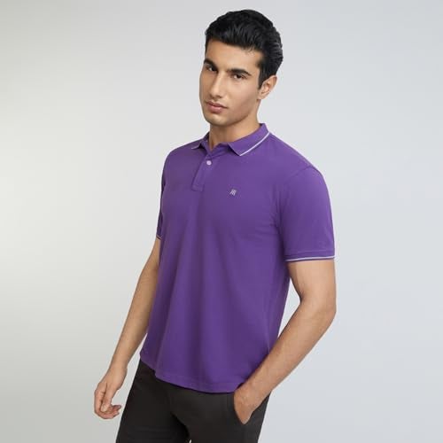 Raymond Men Contemporary Fit Solid Polo T-Shirt | 100% Pure Cotton | Casual Half Sleeve Tee | Dark Violet - Image 3