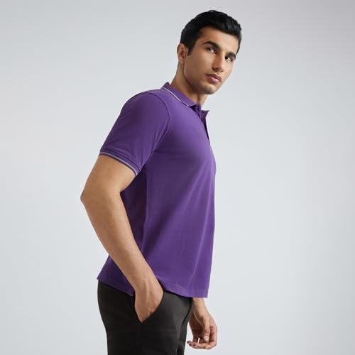 Raymond Men Contemporary Fit Solid Polo T-Shirt | 100% Pure Cotton | Casual Half Sleeve Tee | Dark Violet - Image 2