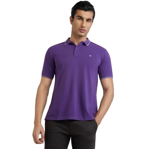 Raymond Men Contemporary Fit Solid Polo T-Shirt | 100% Pure Cotton | Casual Half Sleeve Tee | Dark Violet - Image 1