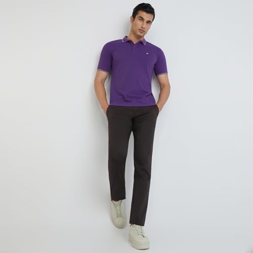 Raymond Men Contemporary Fit Solid Polo T-Shirt | 100% Pure Cotton | Casual Half Sleeve Tee | Dark Violet - Image 5