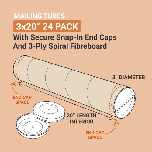 AVIDITI Shipping Tubes 3"W x 20"L, 24-Pack Cardboard Mailing Tube for Packing, Shipping and Mailing 320 - Image 2