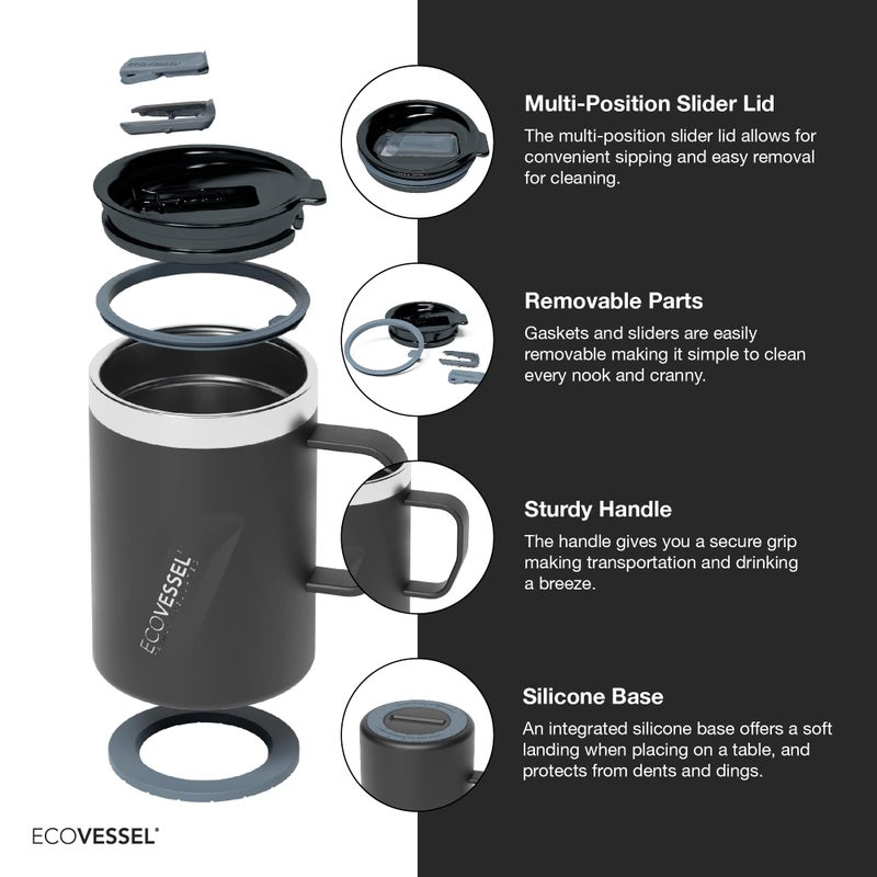 EcoVessel TRANSIT Stainless Steel Travel Mug/Coffee Mug with Slider Lid & Ergonomic Handle  Tumbler With Handle Insulated Coffee Mug - 12oz (White Pearl) - Image 3