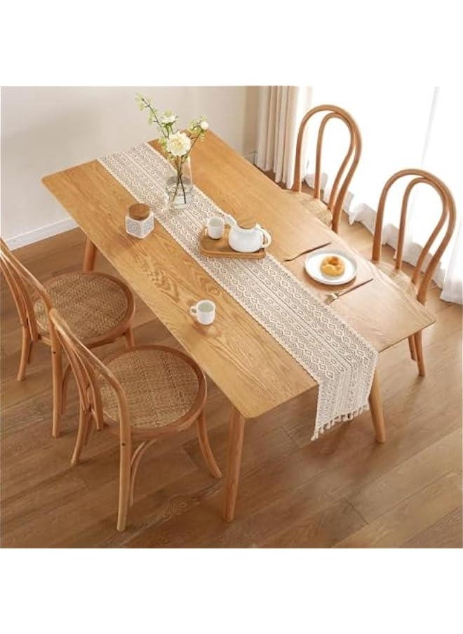 HOOKOR 70 Inch Boho Crochet Table Runner,Table Runner for Home Decor with Tassels Long Farmhouse Rustic Table Runner Cream Macrame Burlap Fall Table Decoration for Living Room Bridal Shower (70 Inch)  - Image 3