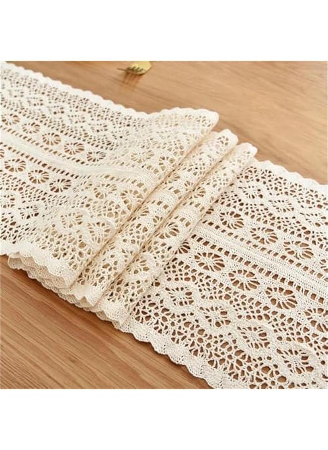 HOOKOR 70 Inch Boho Crochet Table Runner,Table Runner for Home Decor with Tassels Long Farmhouse Rustic Table Runner Cream Macrame Burlap Fall Table Decoration for Living Room Bridal Shower (70 Inch)  - Image 4