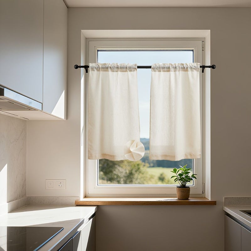 Georgette Beige Linen Look Curtain Moisture Resistant 63.5x93.5cm Machine Washable - Image 3
