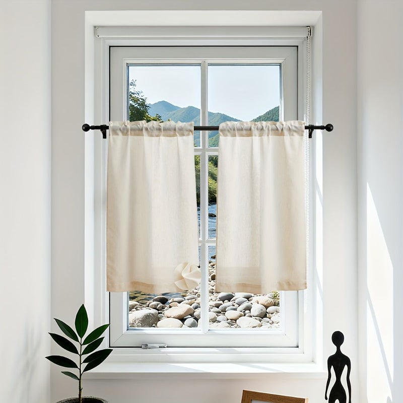 Georgette Beige Linen Look Curtain Moisture Resistant 63.5x93.5cm Machine Washable - Image 4