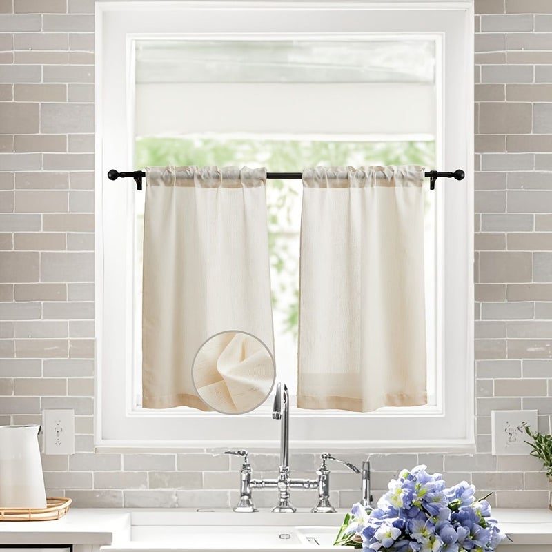 Georgette Beige Linen Look Curtain Moisture Resistant 63.5x93.5cm Machine Washable - Image 5