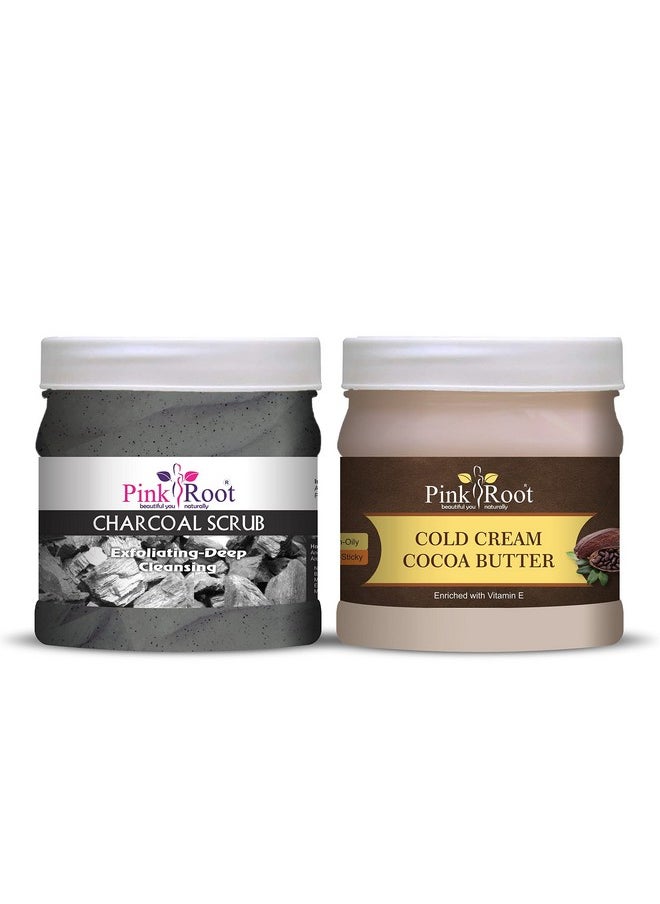 Pink Root Pink Root Charcoal Scrub 500gm with Cocoa Butter Cold Cream 500gm  - Image 1