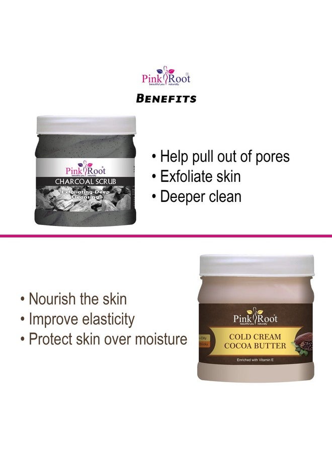 Pink Root Pink Root Charcoal Scrub 500gm with Cocoa Butter Cold Cream 500gm  - Image 5