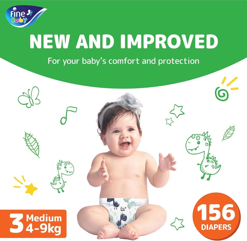 Fine Baby Diapers Size 3, Medium, 156 Count - Image 2