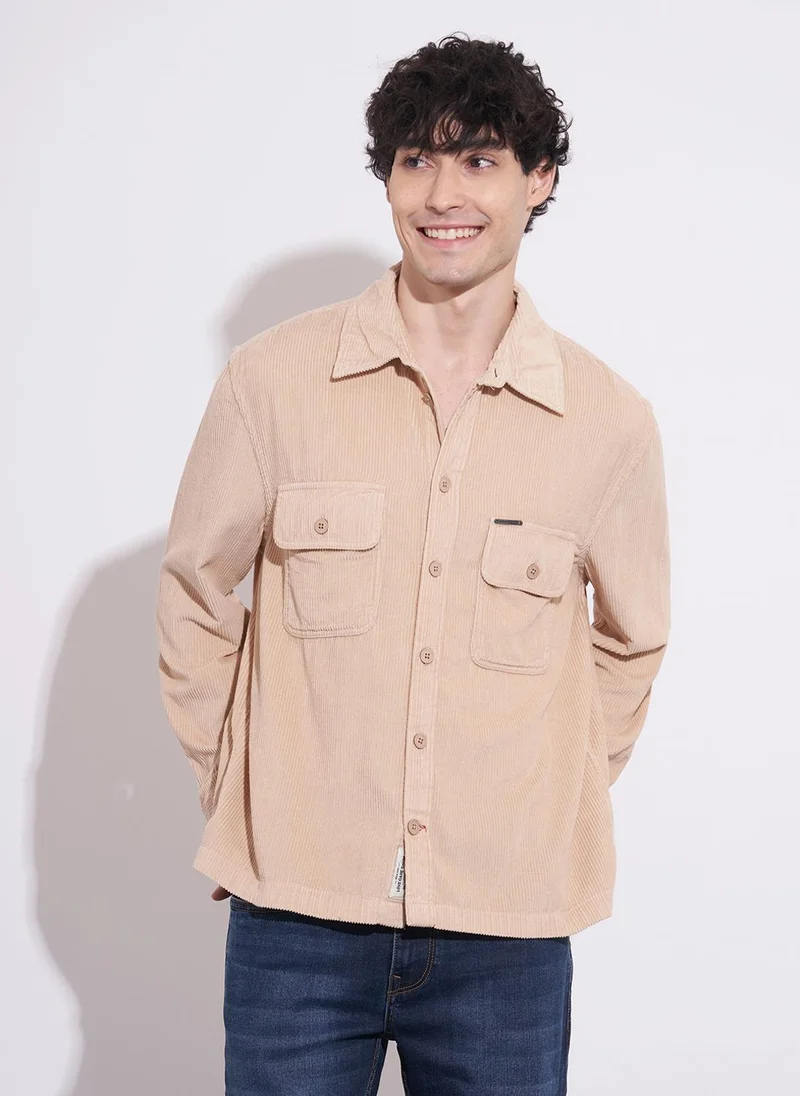 بيينغ هيومان Men Textured Spread Collar Pure Cotton Casual Shirt