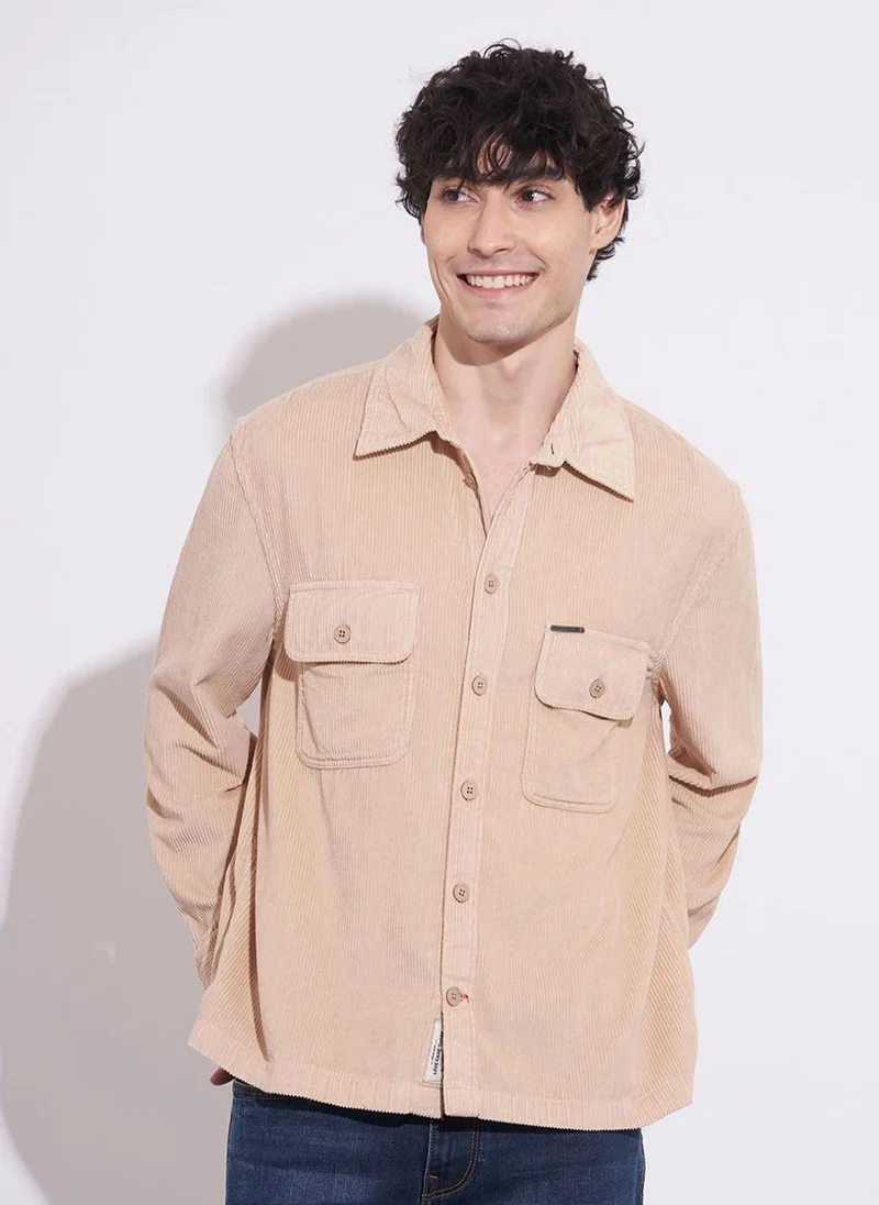 بيينغ هيومان Men Textured Spread Collar Pure Cotton Casual Shirt