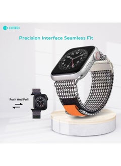Coteetci COTEetCI Sport Nylon Strap for Apple Watch – Black and White Mesh with Orange Accent, Breathable & Adjustable Band42/44/45/49mm)  - Image 2