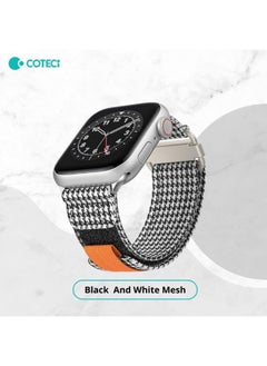 Coteetci COTEetCI Sport Nylon Strap for Apple Watch – Black and White Mesh with Orange Accent, Breathable & Adjustable Band42/44/45/49mm)  - Image 1