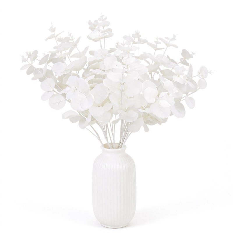 GREENTIME 2 Pack White Eucalyptus Stems with 20 Branches 18.5'' Artificial Flower Bouquet for Vase Wedding Table Centerpiece Decor - Image 1