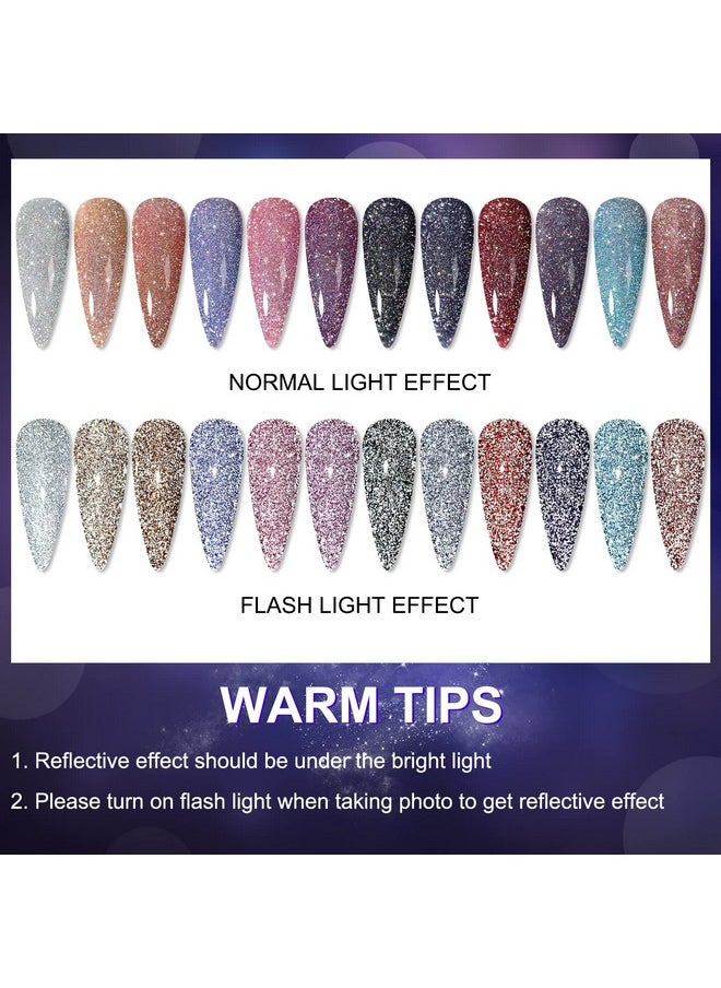 MIZHSE Reflective Glitter Gel Nail Polish Set 12 Pcs Colorful Sparkly Diamond Soak Off Uv Led Gel Polish Home Manicure Nail Art Salon 7 Ml  - Image 5