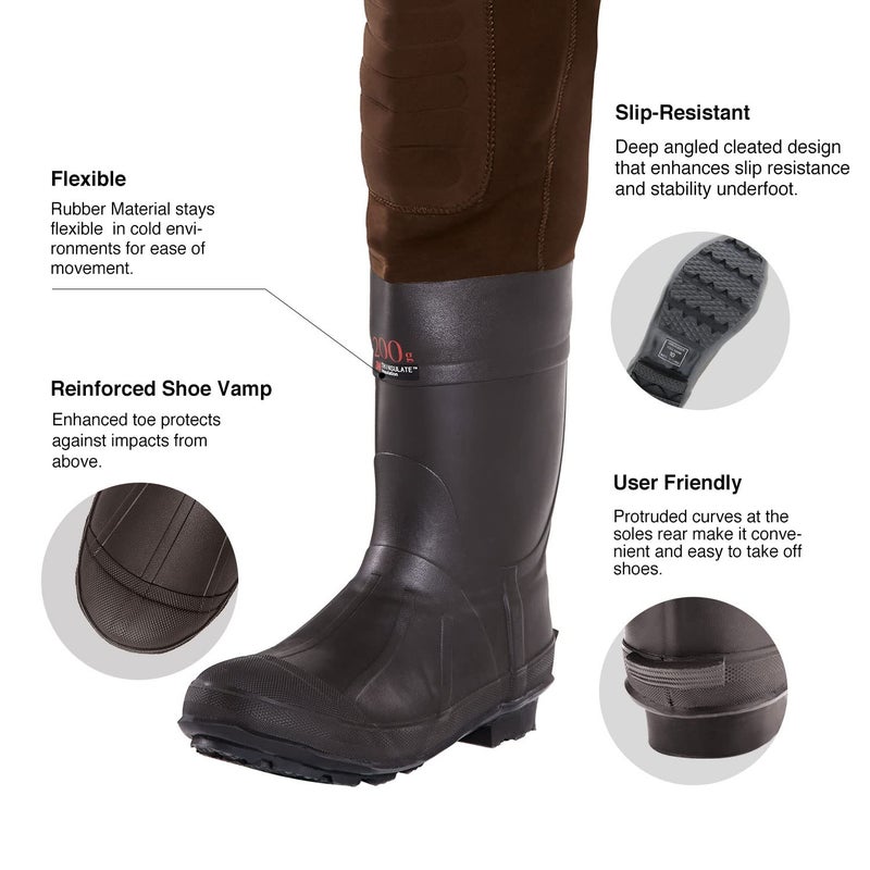 TIDEWE Neoprene Waders, Cleated Bootfoot Men Chest Waders, Waterproof Fishing & Hunting Chest Waders Brown Size 10 - Image 3