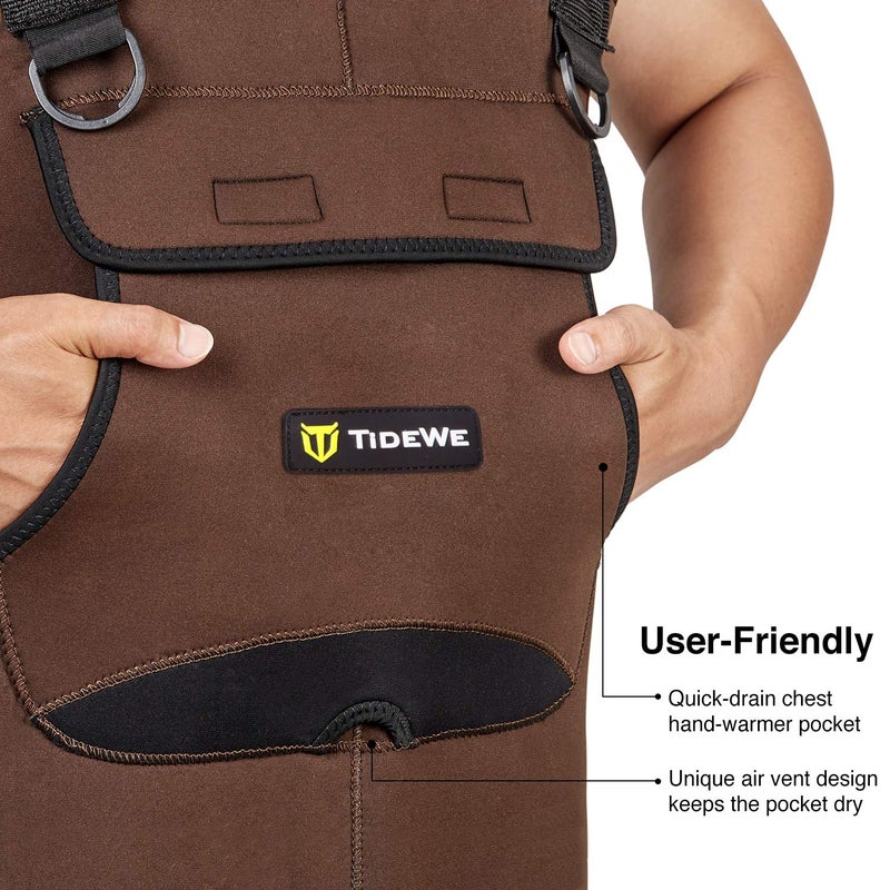 TIDEWE Neoprene Waders, Cleated Bootfoot Men Chest Waders, Waterproof Fishing & Hunting Chest Waders Brown Size 10 - Image 4