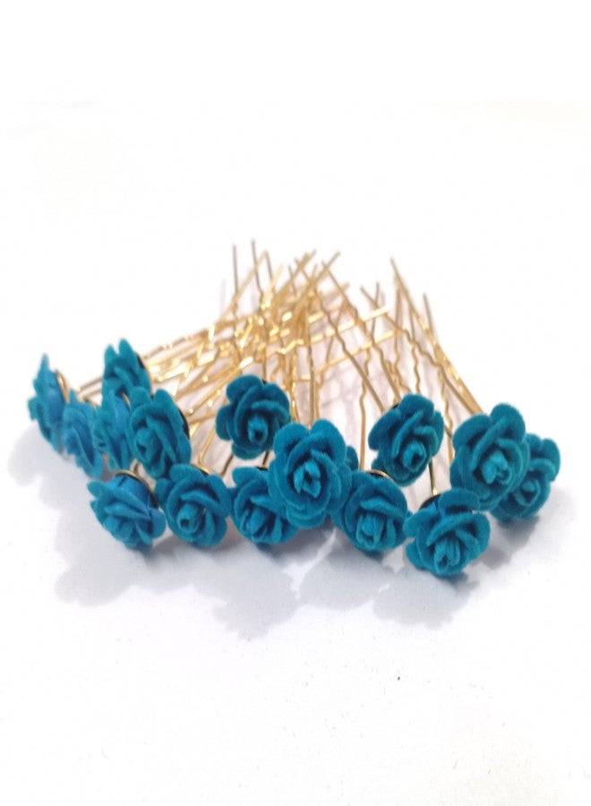 PRODUCTMINE مجموعة دبابيس شعر العروس من PRODUCTMINE® / دبابيس جودا ذهبية فاخرة مع وردة زرقاء صناعية للنساء والفتيات - 16 قطعة - Image 1
