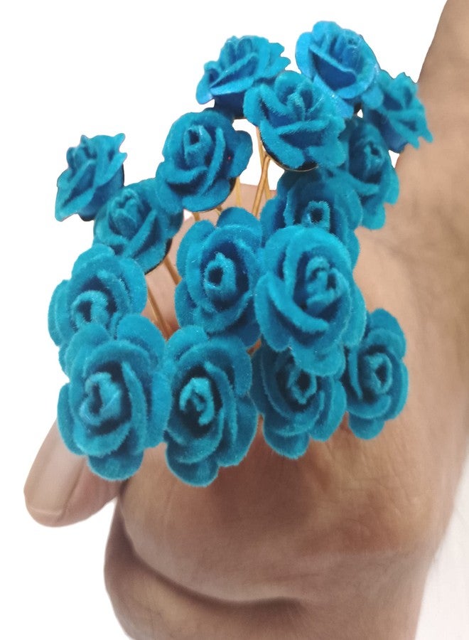 PRODUCTMINE مجموعة دبابيس شعر العروس من PRODUCTMINE® / دبابيس جودا ذهبية فاخرة مع وردة زرقاء صناعية للنساء والفتيات - 16 قطعة - Image 2