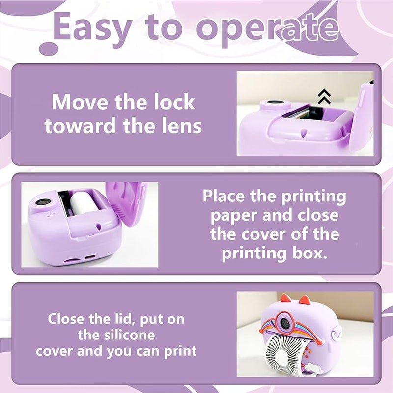 Green Dinosaur Kids Camera 1080P Dual Lens with Thermal Printing and Music Playback - Image 5