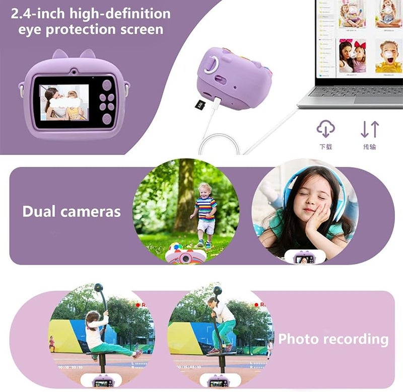 Green Dinosaur Kids Camera 1080P Dual Lens with Thermal Printing and Music Playback - Image 3