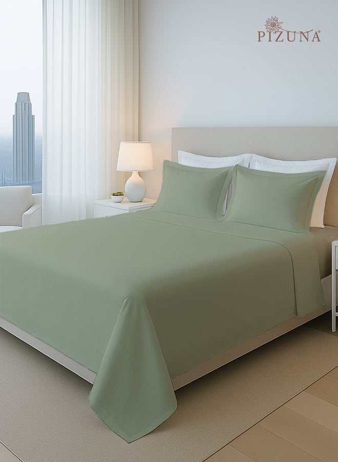 PIZUNA Pure Combed Cotton Bed Sheet Set Queen Size Sea Foam, 400 Thread Count Cozy Luxury 100% Long Staple Cotton Sateen Weave Bedsheets Set (1 Flat Sheet, 1 Fitted Sheet, 2 Pillowcases) - Image 1