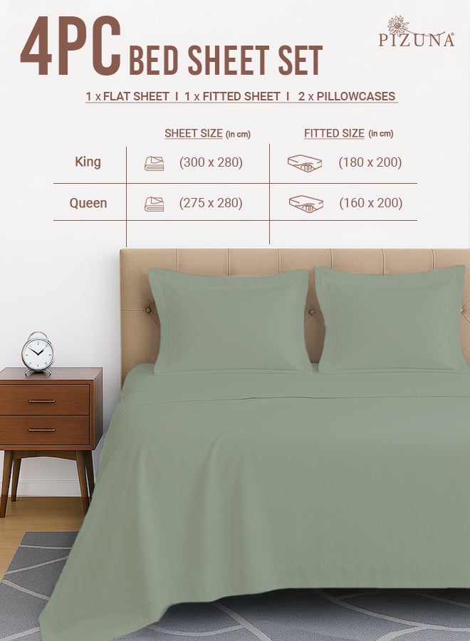PIZUNA Pure Combed Cotton Bed Sheet Set Queen Size Sea Foam, 400 Thread Count Cozy Luxury 100% Long Staple Cotton Sateen Weave Bedsheets Set (1 Flat Sheet, 1 Fitted Sheet, 2 Pillowcases) - Image 3