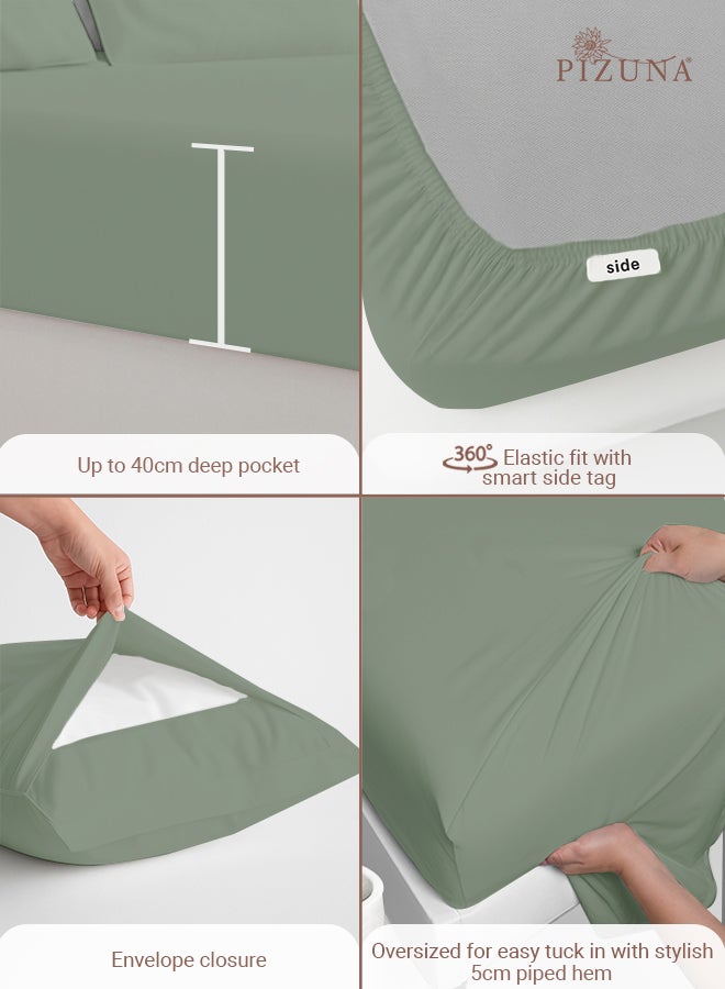 PIZUNA Pure Combed Cotton Bed Sheet Set Queen Size Sea Foam, 400 Thread Count Cozy Luxury 100% Long Staple Cotton Sateen Weave Bedsheets Set (1 Flat Sheet, 1 Fitted Sheet, 2 Pillowcases) - Image 4