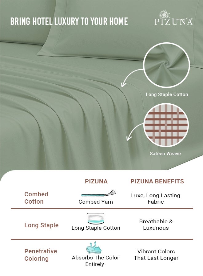 PIZUNA Pure Combed Cotton Bed Sheet Set Queen Size Sea Foam, 400 Thread Count Cozy Luxury 100% Long Staple Cotton Sateen Weave Bedsheets Set (1 Flat Sheet, 1 Fitted Sheet, 2 Pillowcases) - Image 2