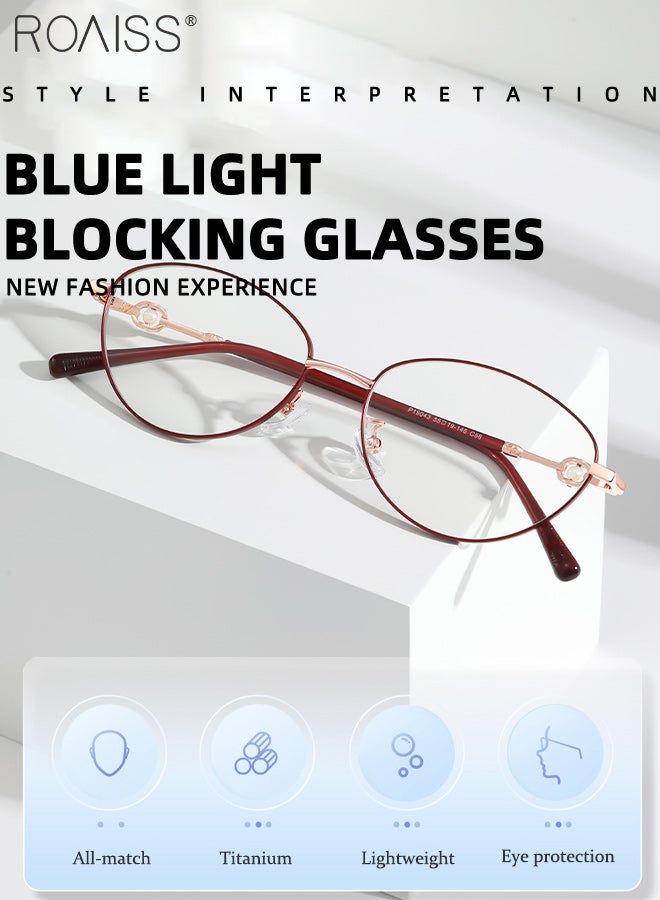 roaiss Women's Oval Titanium Full Frame Anti-blue Light Glasses, Blue Light Filtering, Anti-ultraviolet Glare Retro Eyeglasses for Daily Wear, Computer Office and Gaming Comfortable to Wear - Image 5