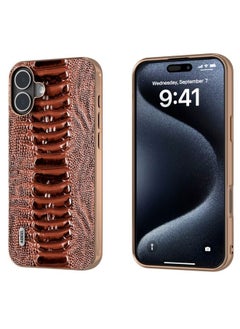Case Cover For iPhone 16 Plus ABEEL Electroplating Frame Genuine Leather Weilai Series Phone Case(Coffee)