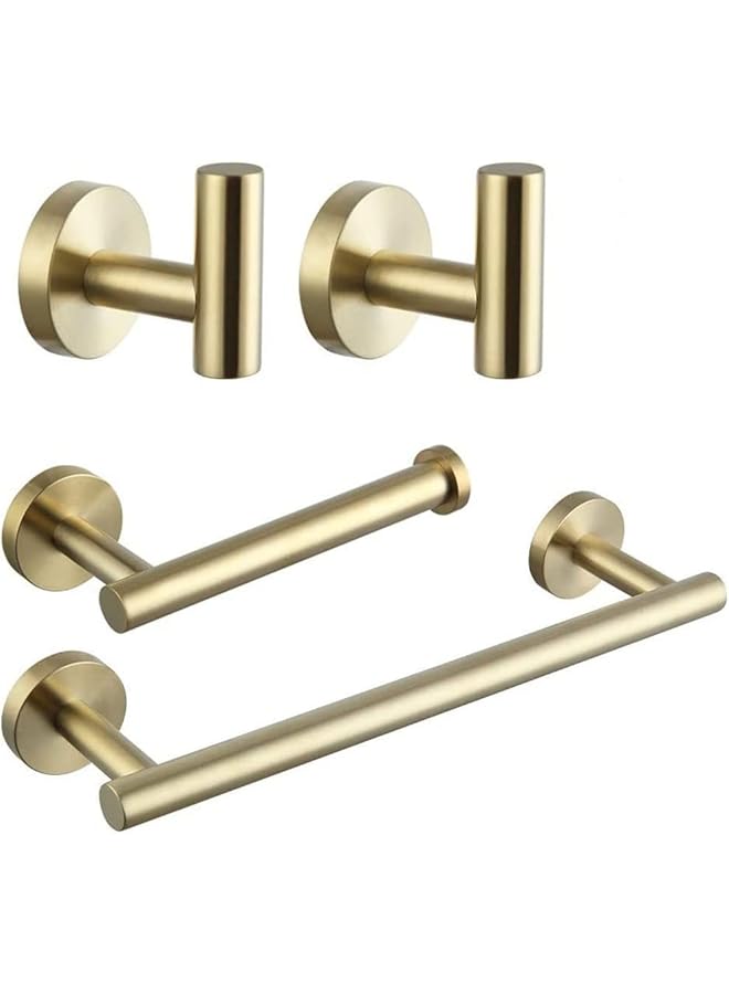 PROMASS 4 Piece Bathroom Towel Rack Hardware Set SUS304 Thicken Stainless Steel Wall Mounted - Include 16" Hand Towel Bar，Toilet Paper Holder，2 Robe Towel Hooks Brushed Bathroom Accessories Kit (Gold) - Image 1